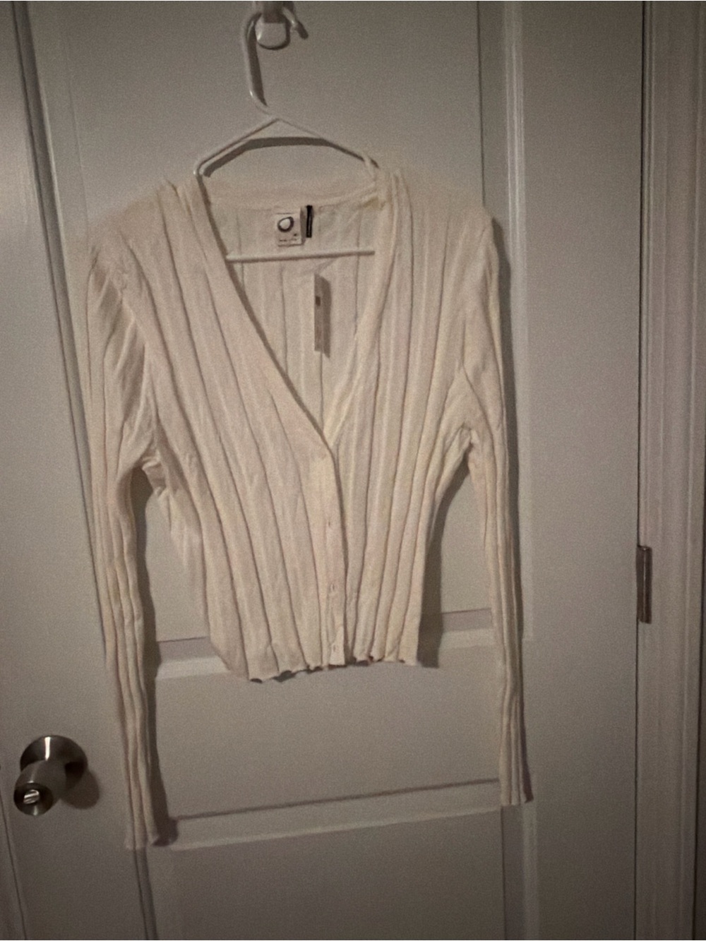 Anthropologie Cream Ribbed Button-Down V-Neck Top